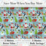 Cute Santa Penguin Reindeer Sleigh Seamless Pattern Digital Print Fabric by the Metre UK Sewing Quilting Textile