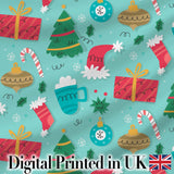 Christmas Mug Candy Cane Ornament Festive Seamless Pattern Digital Print Fabric by the Metre UK Sewing Quilting Textile