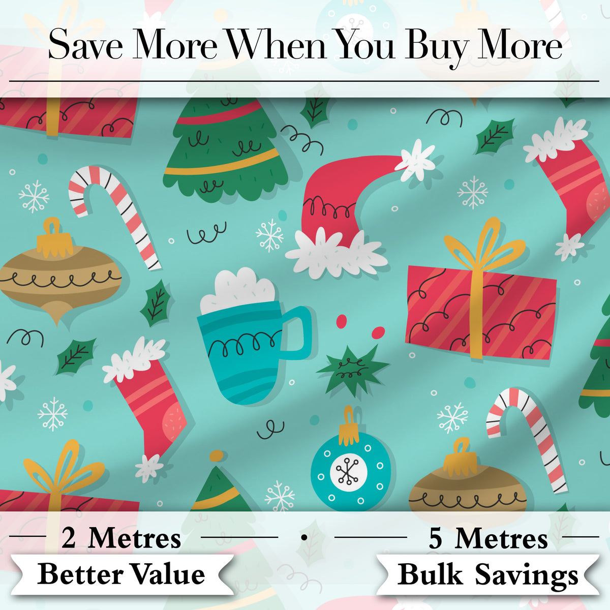 Christmas Mug Candy Cane Ornament Festive Seamless Pattern Digital Print Fabric by the Metre UK Sewing Quilting Textile