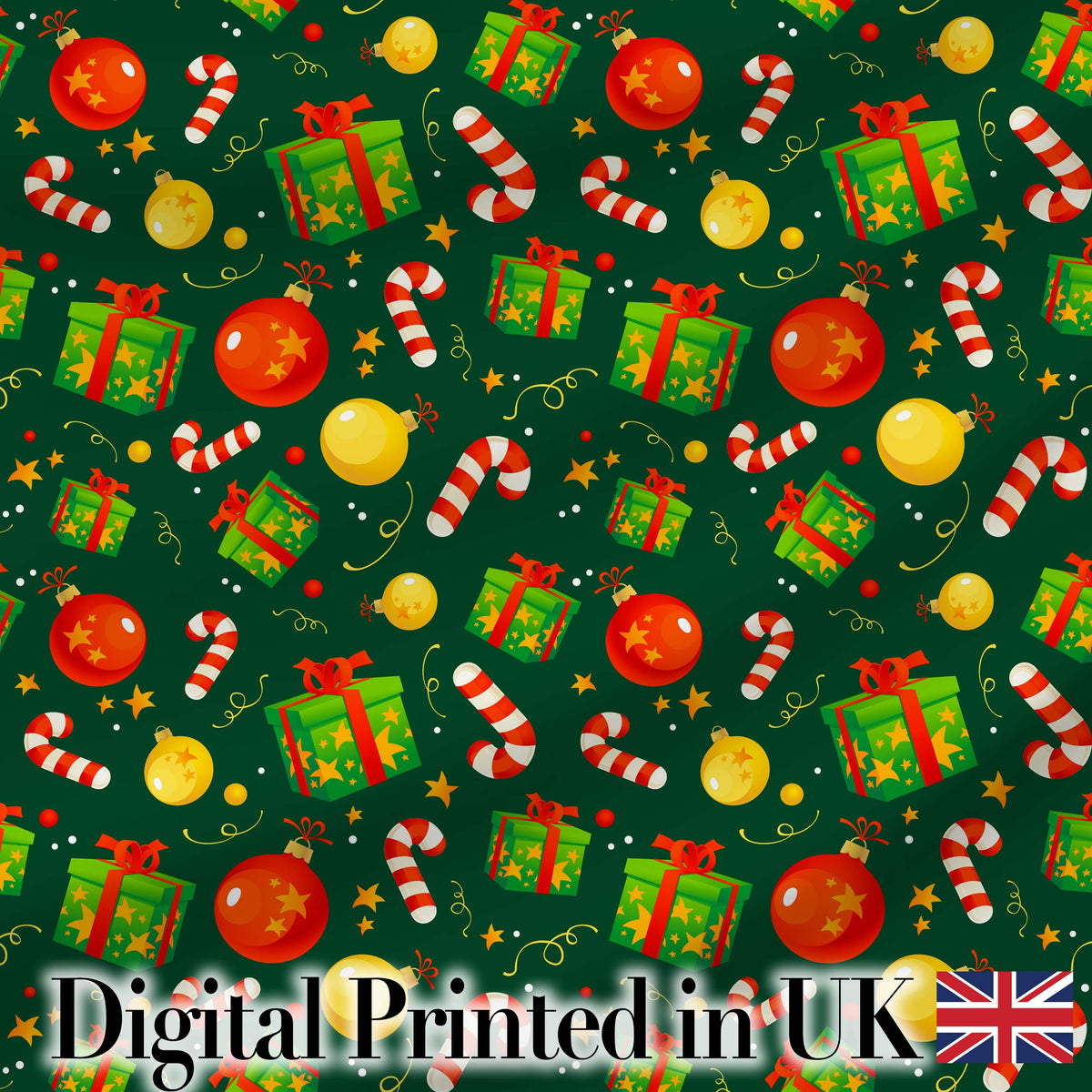 Christmas Gift Box Candy Cane Ornament Seamless Pattern Digital Print Fabric by the Metre UK Sewing Quilting Textile