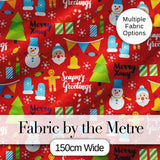 Merry Christmas Santa Snowman Candy Greeting Seamless Pattern Digital Print Fabric by the Metre UK Sewing Quilting Textile