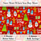 Merry Christmas Santa Snowman Candy Greeting Seamless Pattern Digital Print Fabric by the Metre UK Sewing Quilting Textile