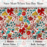 Christmas Bow Bell Ornament Holly Seamless Pattern Digital Print Fabric by the Metre UK Sewing Quilting Textile