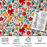 Christmas Bow Bell Ornament Holly Seamless Pattern Digital Print Fabric by the Metre UK Sewing Quilting Textile