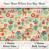 Cute Reindeer Christmas Tree Ornament Seamless Pattern Digital Print Fabric by the Metre UK Sewing Quilting Textile