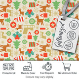 Cute Reindeer Christmas Tree Ornament Seamless Pattern Digital Print Fabric by the Metre UK Sewing Quilting Textile