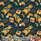 Cute Christmas Bear Scarf Gift Box Lights Seamless Pattern Digital Print Fabric by the Metre UK Sewing Quilting Textile