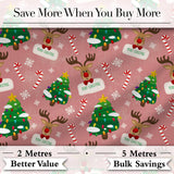 Cute Reindeer Christmas Tree Candy Cane Seamless Pattern Digital Print Fabric by the Metre UK Sewing Quilting Textile