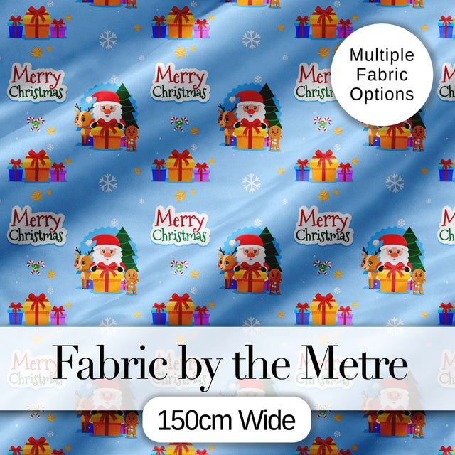 Cute Santa Reindeer Gingerbread Merry Christmas Seamless Pattern Digital Print Fabric by the Metre UK Sewing Quilting Textile