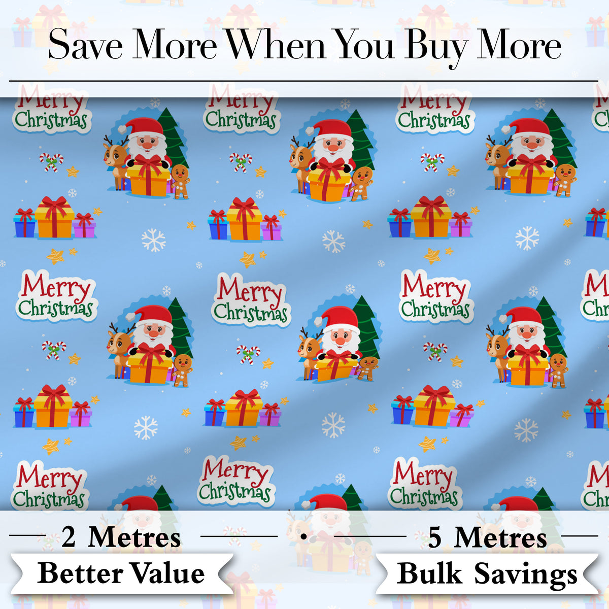 Cute Santa Reindeer Gingerbread Merry Christmas Seamless Pattern Digital Print Fabric by the Metre UK Sewing Quilting Textile