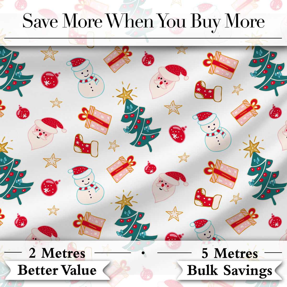 Cute Christmas Tree Snowman Gift Box Ornament Seamless Pattern Digital Print Fabric by the Metre UK Sewing Quilting Textile