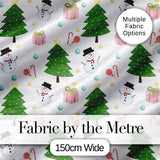 Cute Christmas Tree Snowman Candy Cane Gift Seamless Pattern Digital Print Fabric by the Metre UK Sewing Quilting Textile