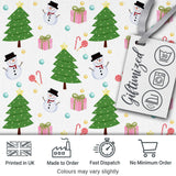 Cute Christmas Tree Snowman Candy Cane Gift Seamless Pattern Digital Print Fabric by the Metre UK Sewing Quilting Textile