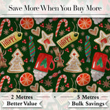 Watercolor Christmas Mug Cookie Candy Cane Orange Seamless Pattern Digital Print Fabric by the Metre UK Sewing Quilting Textile