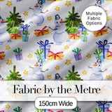 Watercolor Snowman Christmas Tree Gift Box Star Seamless Pattern Digital Print Fabric by the Metre UK Sewing Quilting Textile