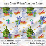 Watercolor Snowman Christmas Tree Gift Box Star Seamless Pattern Digital Print Fabric by the Metre UK Sewing Quilting Textile