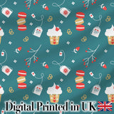 Cute Macaron Cupcake Tea Bag Strawberry Seamless Pattern Digital Print Fabric by the Metre UK Sewing Quilting Textile