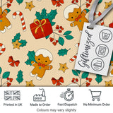 Cute Gingerbread Candy Cane Holly Berry Seamless Pattern Digital Print Fabric by the Metre UK Sewing Quilting Textile