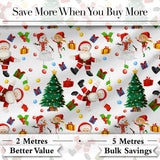 Cute Santa Snowman Elf Christmas Tree Seamless Pattern Digital Print Fabric by the Metre UK Sewing Quilting Textile