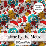 Cute Gingerbread Candy Cane Wreath Stocking Christmas Seamless Pattern Digital Print Fabric by the Metre UK Sewing Quilting Textile