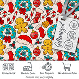 Cute Gingerbread Candy Cane Wreath Stocking Christmas Seamless Pattern Digital Print Fabric by the Metre UK Sewing Quilting Textile