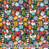 Cute Christmas Tree Snowman Reindeer Gift Snowflake Seamless Pattern Digital Print Fabric by the Metre UK Sewing Quilting Textile