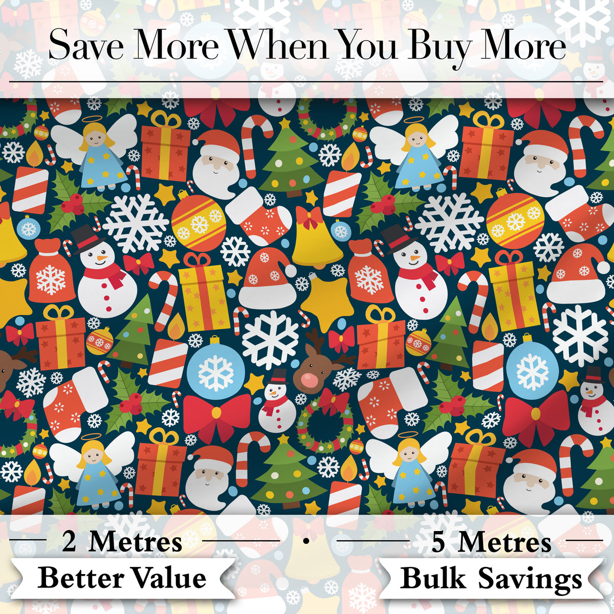 Cute Christmas Tree Snowman Reindeer Gift Snowflake Seamless Pattern Digital Print Fabric by the Metre UK Sewing Quilting Textile