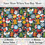 Cute Christmas Tree Snowman Reindeer Gift Snowflake Seamless Pattern Digital Print Fabric by the Metre UK Sewing Quilting Textile