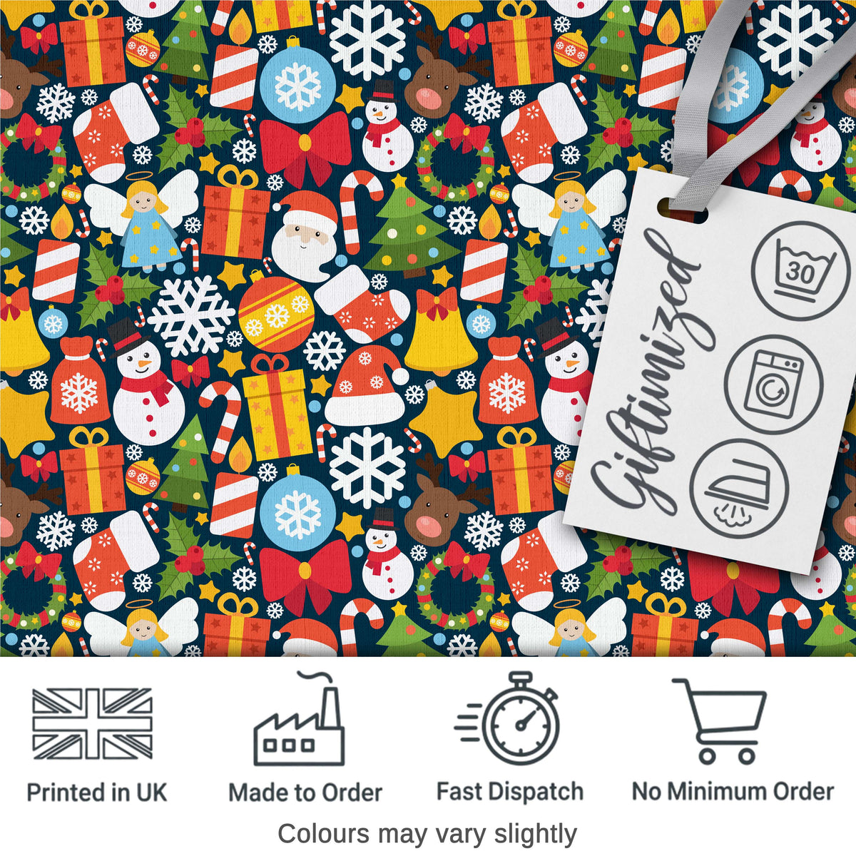 Cute Christmas Tree Snowman Reindeer Gift Snowflake Seamless Pattern Digital Print Fabric by the Metre UK Sewing Quilting Textile