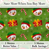 Cute Snowman Candy Cane Gift Box Green Stripe Seamless Pattern Digital Print Fabric by the Metre UK Sewing Quilting Textile