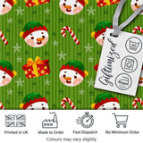 Cute Snowman Candy Cane Gift Box Green Stripe Seamless Pattern Digital Print Fabric by the Metre UK Sewing Quilting Textile