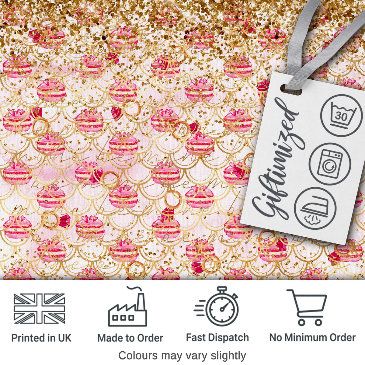 Luxury Pink Gold Ornament Glitter Seamless Pattern Digital Print Fabric by the Metre UK Sewing Quilting Textile