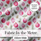 Watercolor Pink Bauble Pine Branch Christmas Seamless Pattern Digital Print Fabric by the Metre UK Sewing Quilting Textile