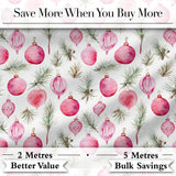 Watercolor Pink Bauble Pine Branch Christmas Seamless Pattern Digital Print Fabric by the Metre UK Sewing Quilting Textile