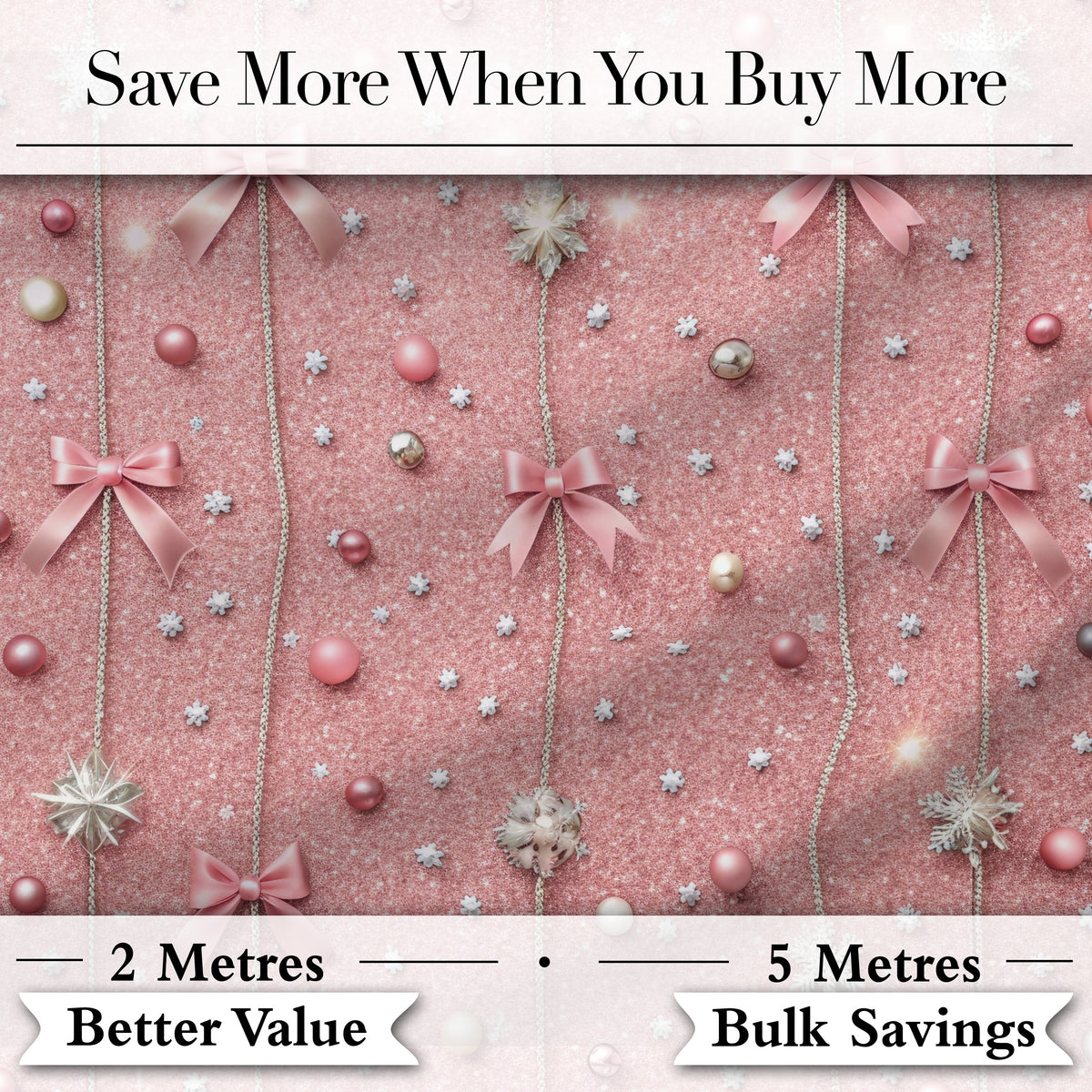 Luxury Pink Glitter Bow Snowflake Ornament Seamless Pattern Digital Print Fabric by the Metre UK Sewing Quilting Textile