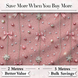 Luxury Pink Glitter Bow Snowflake Ornament Seamless Pattern Digital Print Fabric by the Metre UK Sewing Quilting Textile