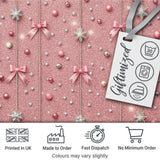Luxury Pink Glitter Bow Snowflake Ornament Seamless Pattern Digital Print Fabric by the Metre UK Sewing Quilting Textile
