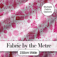 Cute Pink Christmas Folk Art Tree House Floral Seamless Pattern Digital Print Fabric by the Metre UK Sewing Quilting Textile