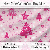 Cute Pink Christmas Tree Star Snowflake Seamless Pattern Digital Print Fabric by the Metre UK Sewing Quilting Textile