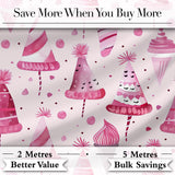 Cute Pink Party Hat Sweet Treat Festive Seamless Pattern Digital Print Fabric by the Metre UK Sewing Quilting Textile