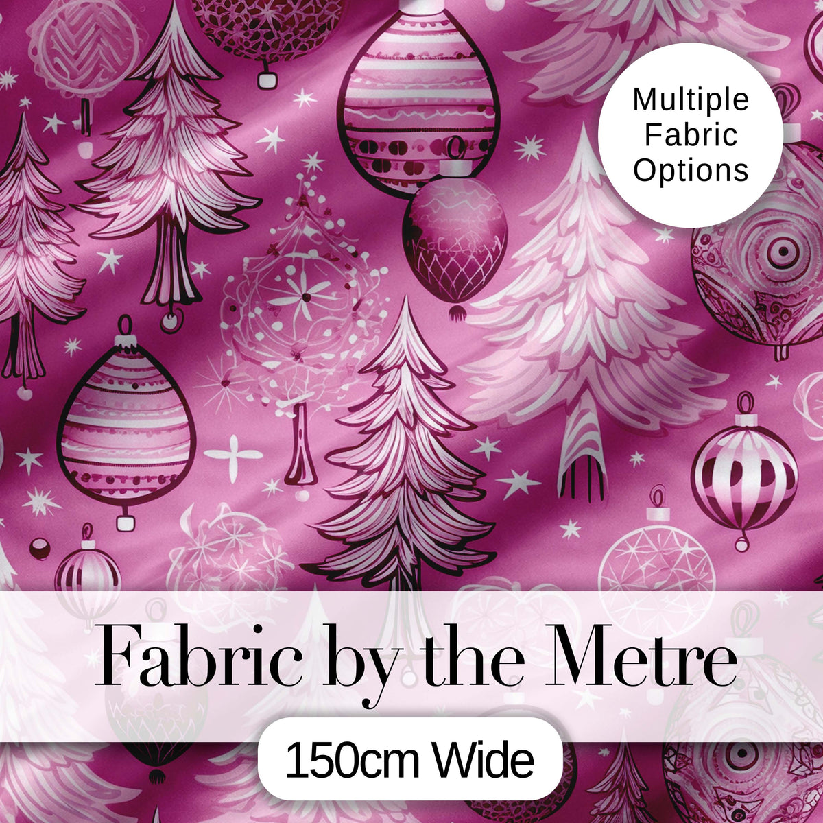 Elegant Pink Christmas Tree Ornament Winter Seamless Pattern Digital Print Fabric by the Metre UK Sewing Quilting Textile