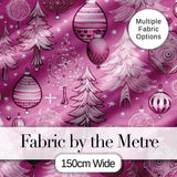 Elegant Pink Christmas Tree Ornament Winter Seamless Pattern Digital Print Fabric by the Metre UK Sewing Quilting Textile