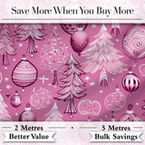 Elegant Pink Christmas Tree Ornament Winter Seamless Pattern Digital Print Fabric by the Metre UK Sewing Quilting Textile