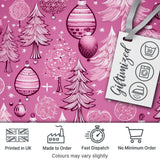 Elegant Pink Christmas Tree Ornament Winter Seamless Pattern Digital Print Fabric by the Metre UK Sewing Quilting Textile