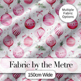 Watercolor Pink Christmas Bauble Pine Branch Seamless Pattern Digital Print Fabric by the Metre UK Sewing Quilting Textile