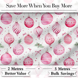 Watercolor Pink Christmas Bauble Pine Branch Seamless Pattern Digital Print Fabric by the Metre UK Sewing Quilting Textile