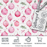 Watercolor Pink Christmas Bauble Pine Branch Seamless Pattern Digital Print Fabric by the Metre UK Sewing Quilting Textile