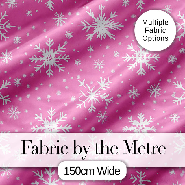 Pink White Snowflake Winter Holiday Seamless Pattern Digital Print Fabric by the Metre UK Sewing Quilting Textile