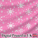 Pink White Snowflake Winter Holiday Seamless Pattern Digital Print Fabric by the Metre UK Sewing Quilting Textile
