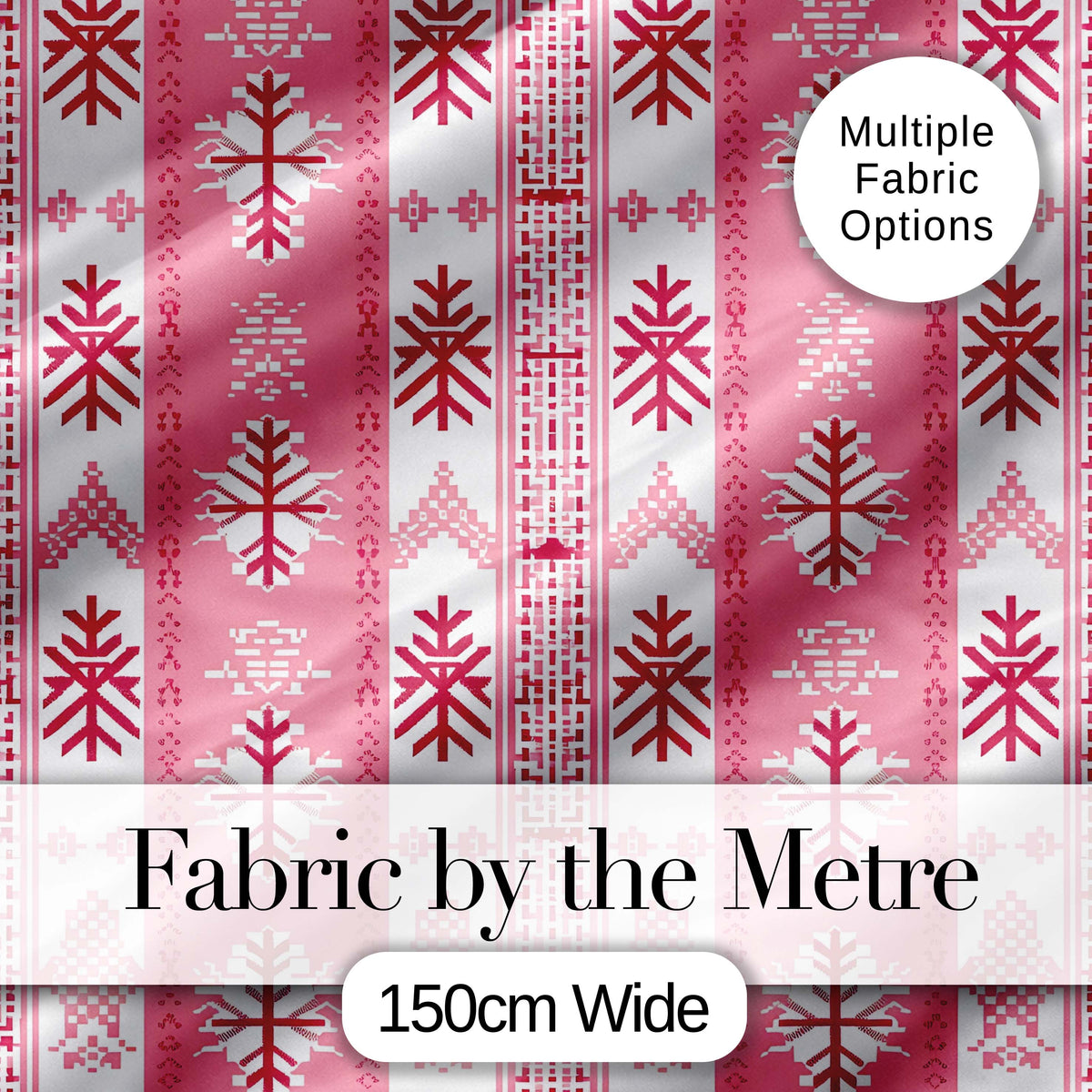 Scandinavian Pink Red Snowflake Nordic Seamless Pattern Digital Print Fabric by the Metre UK Sewing Quilting Textile